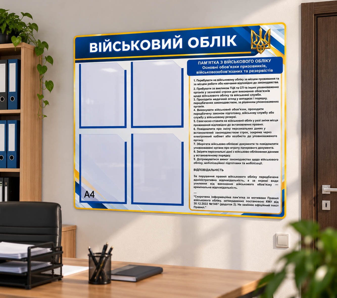 Військовий облік стенд візуалізація в офісі